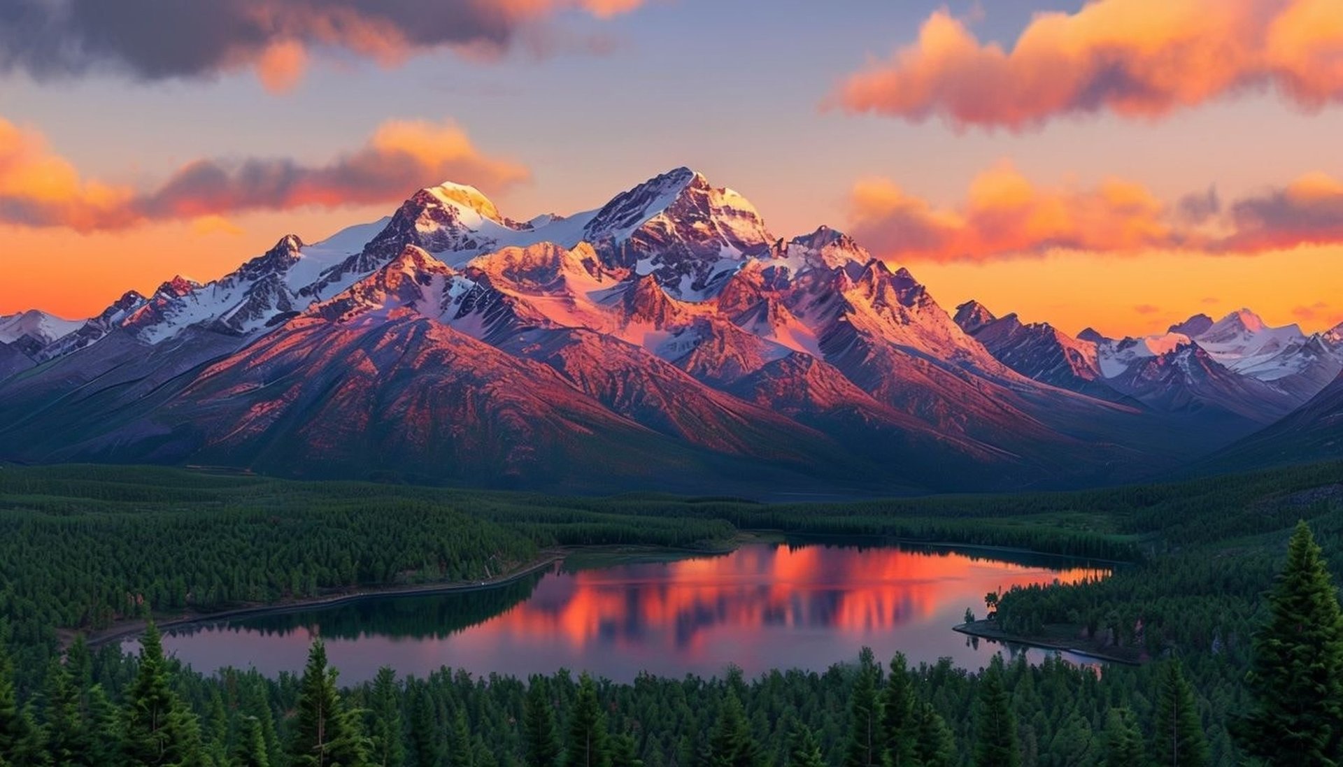 Mountain and pond in morning sunrise