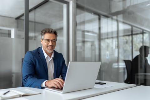 Professional businessman working on laptop in office